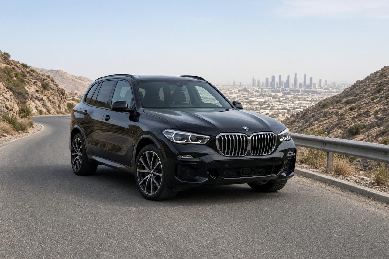 Black BMW X5 on a residential road