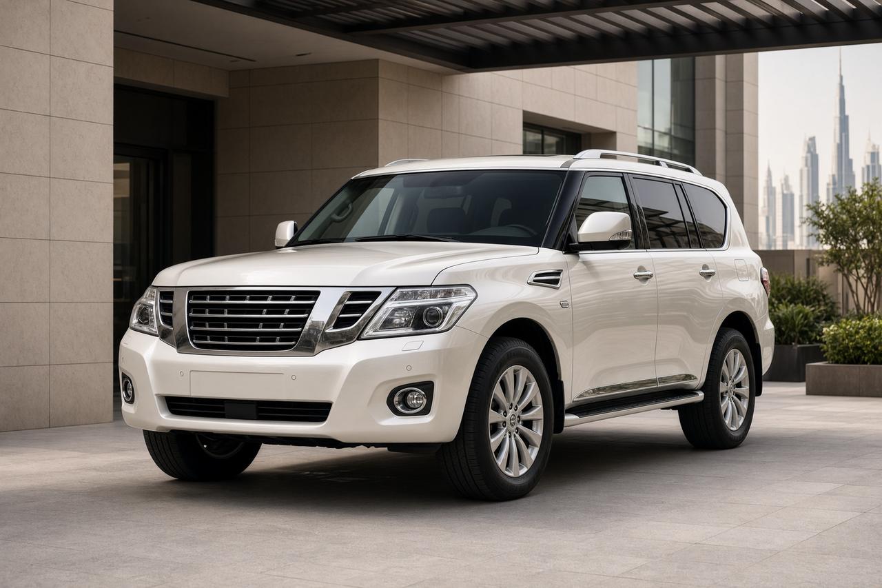 Pearl Nissan Patrol in a shaded courtyard